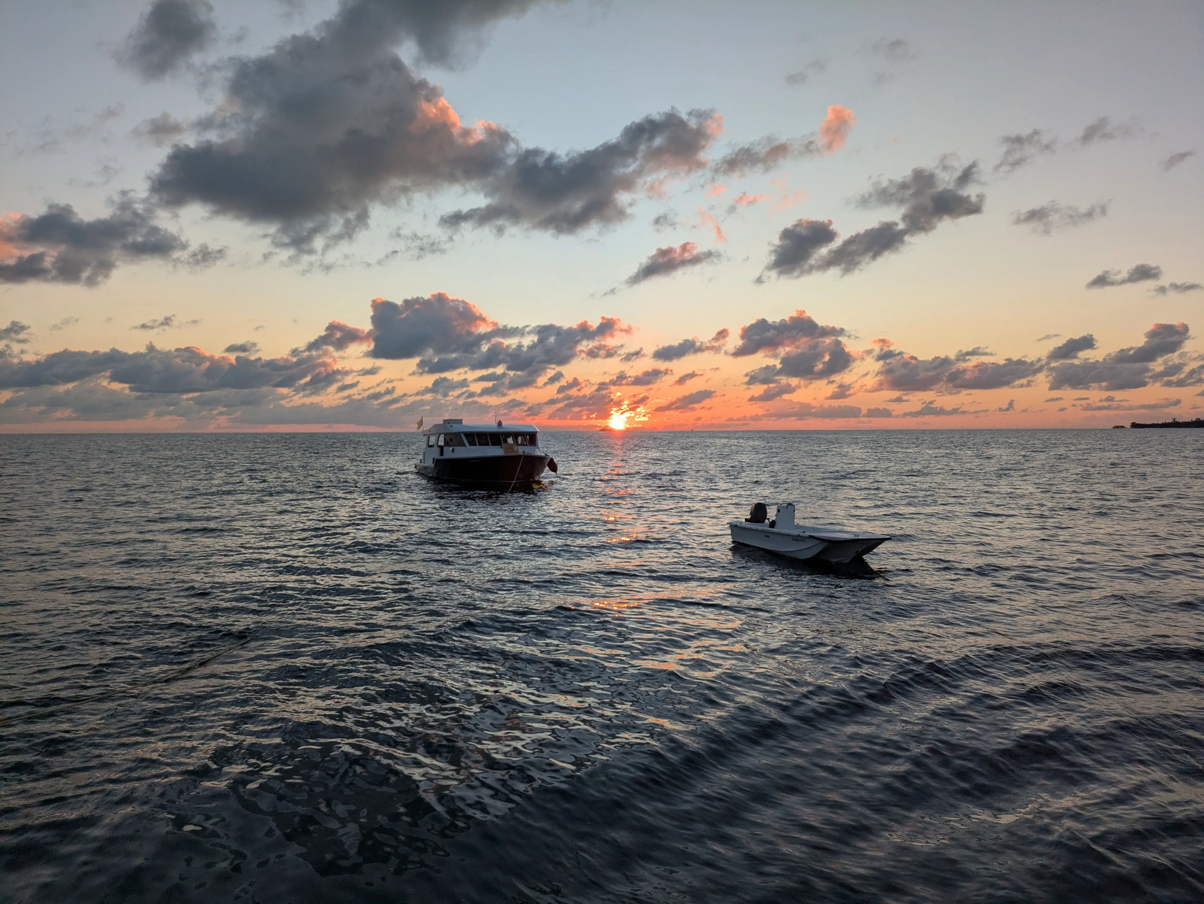 Sunset over the dive boat.