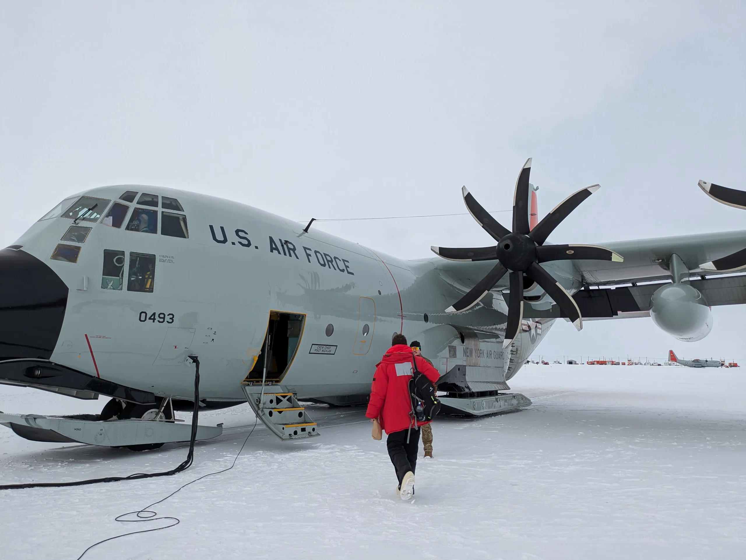 After a few days waiting for a weather window, a few of us boarded a LC-130 operated by the New York Air National Guard.