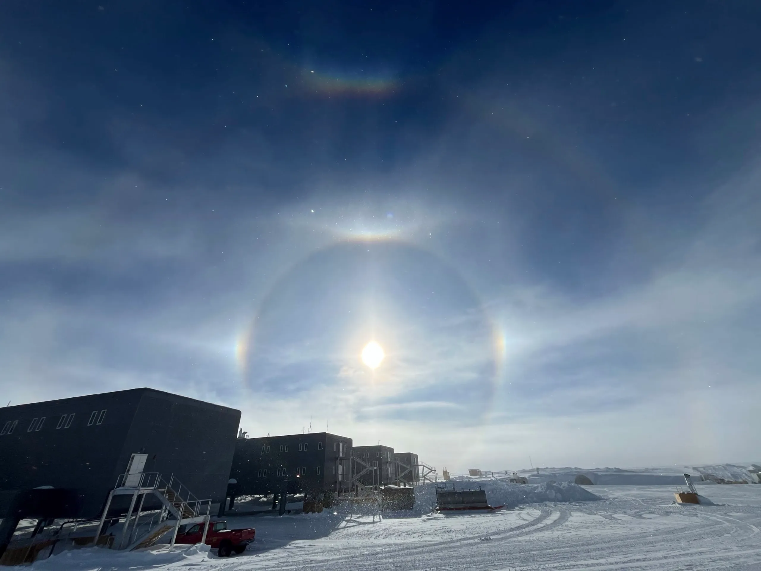 Double sun halo over the elevated station.