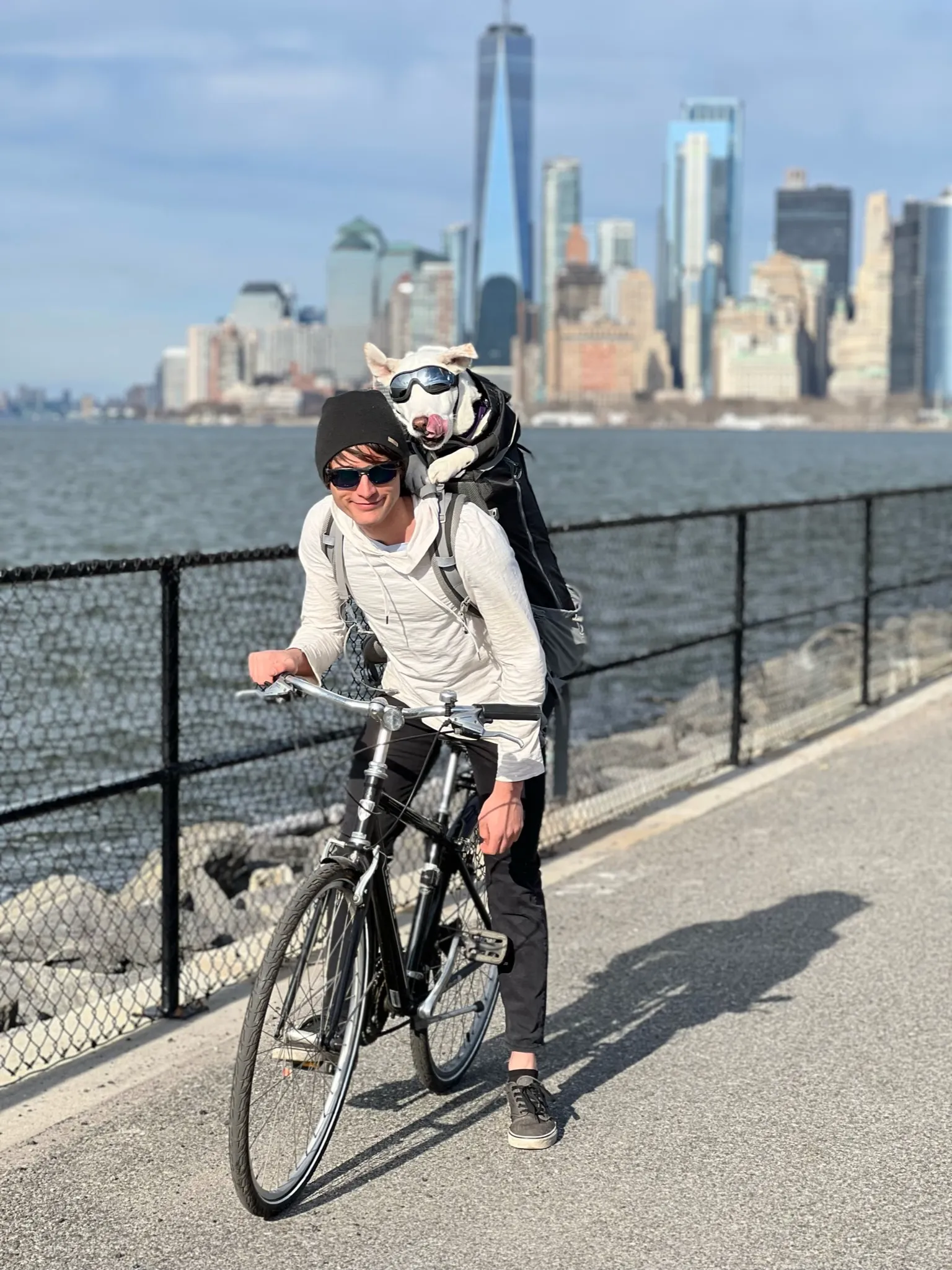 Backpack training with NYC in background