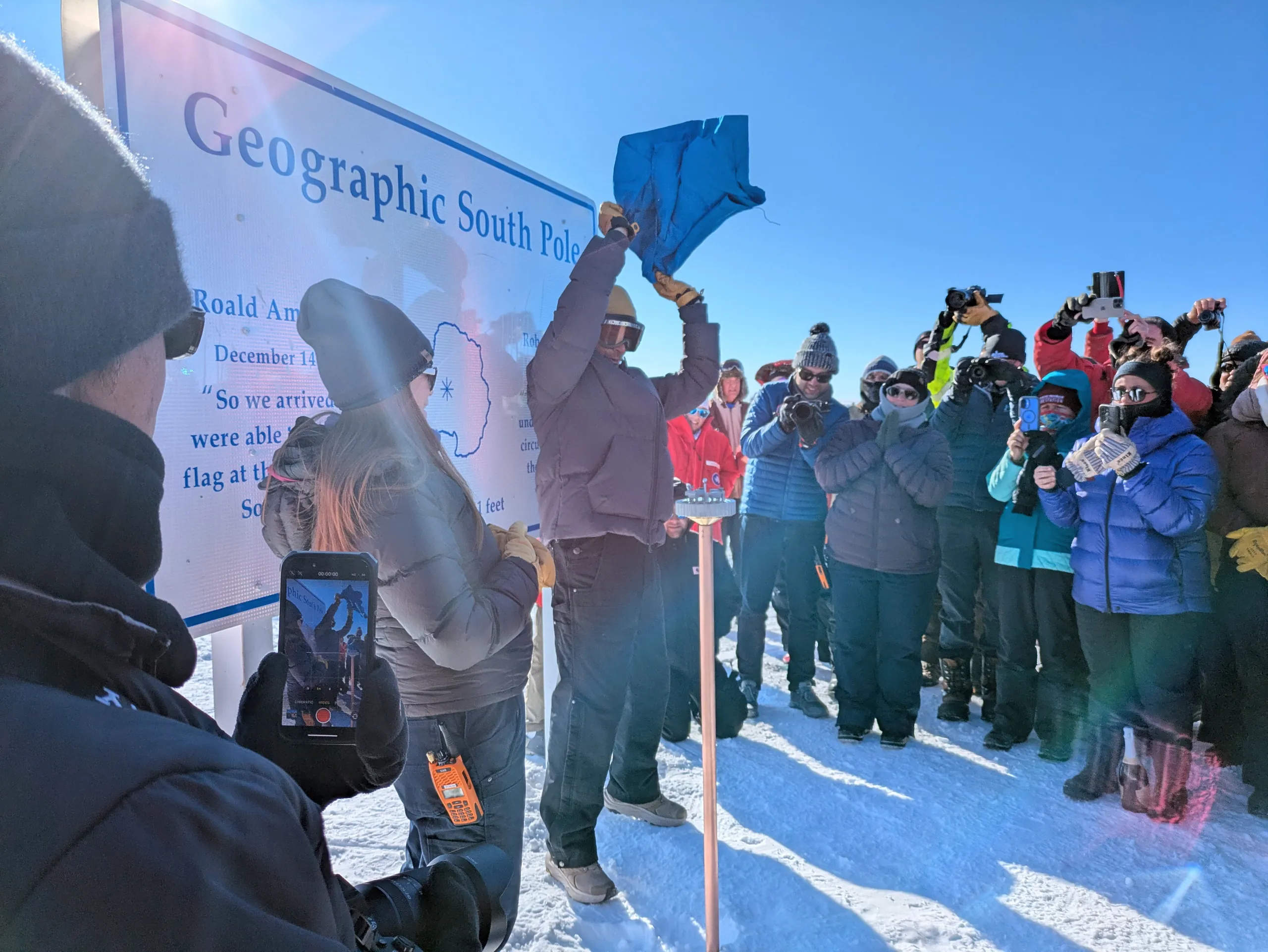 Each winter, the crew designs and fabricates a new pole marker. It is revealed on New Year's Day, when the pole sign and marker are relocated back to the true pole to account for the ice drift.