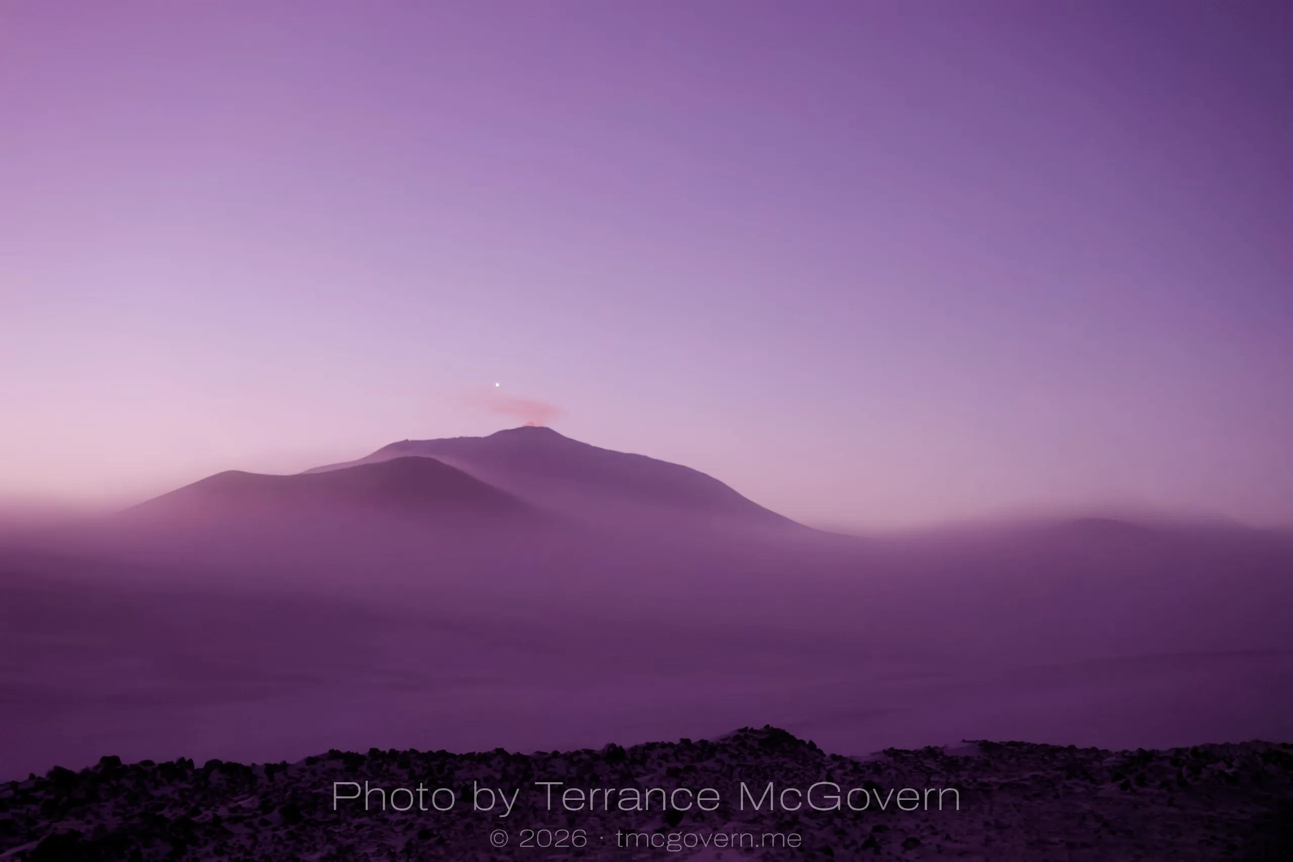 Mt. Erebus in purple twilight, about a month before sunrise