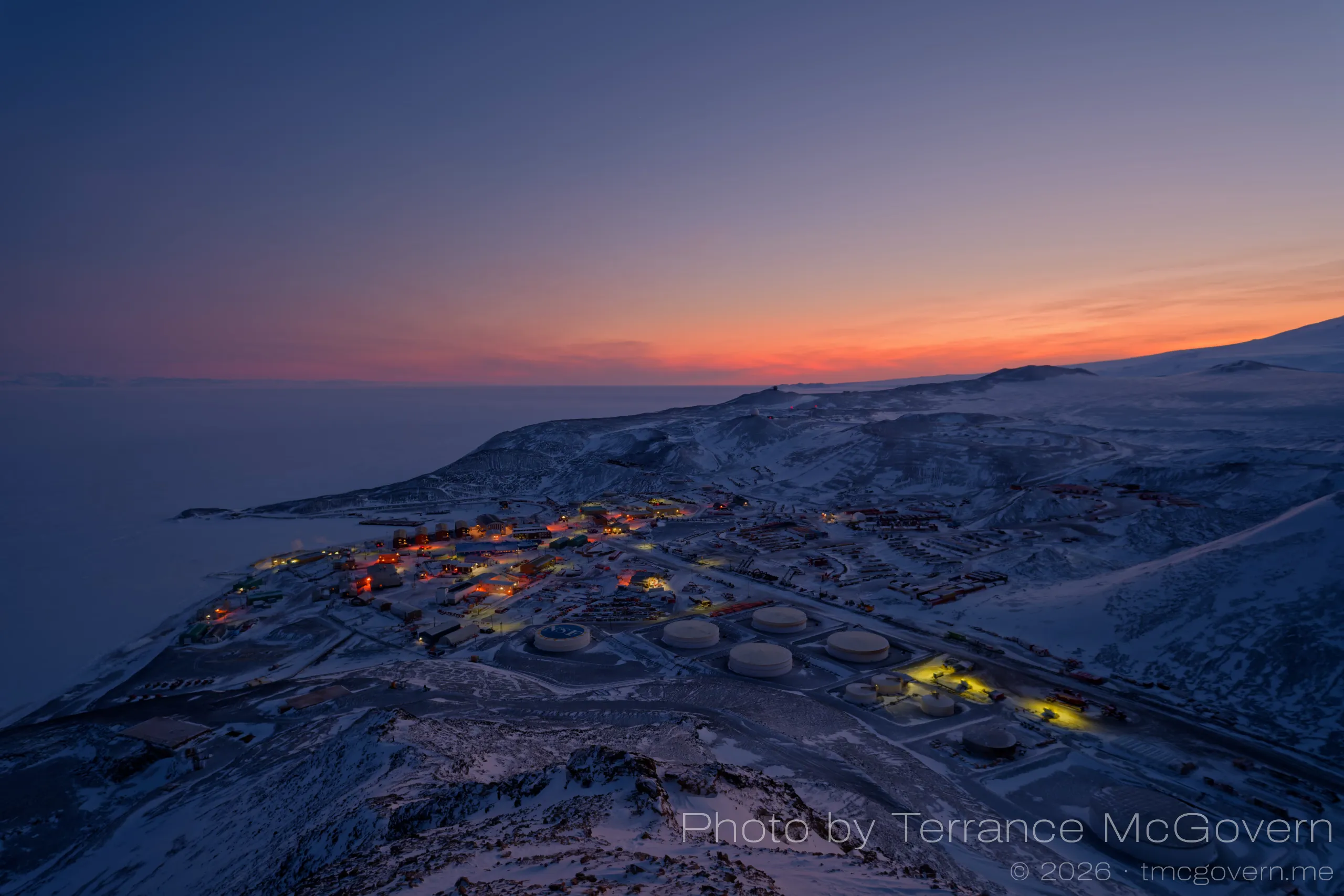 McMurdo in the last bit of the day's twilight a week before sunrise