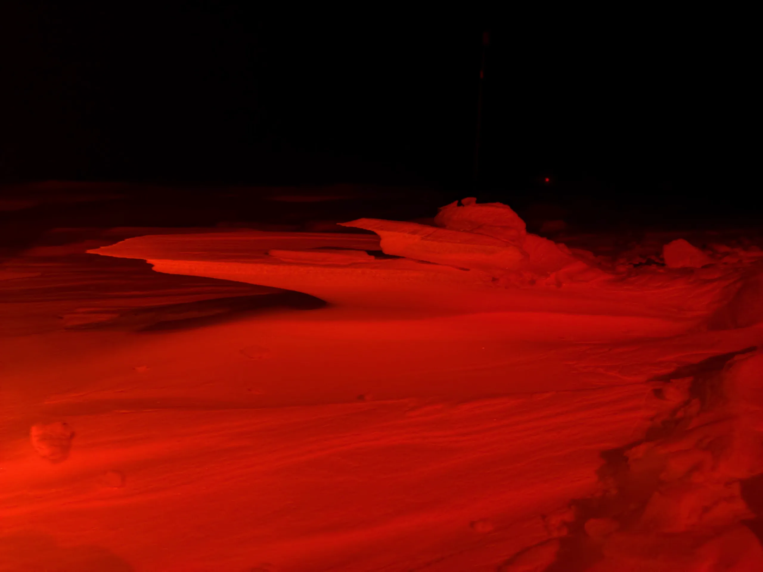 Interesting sastrugi (features formed in the snow from the wind).