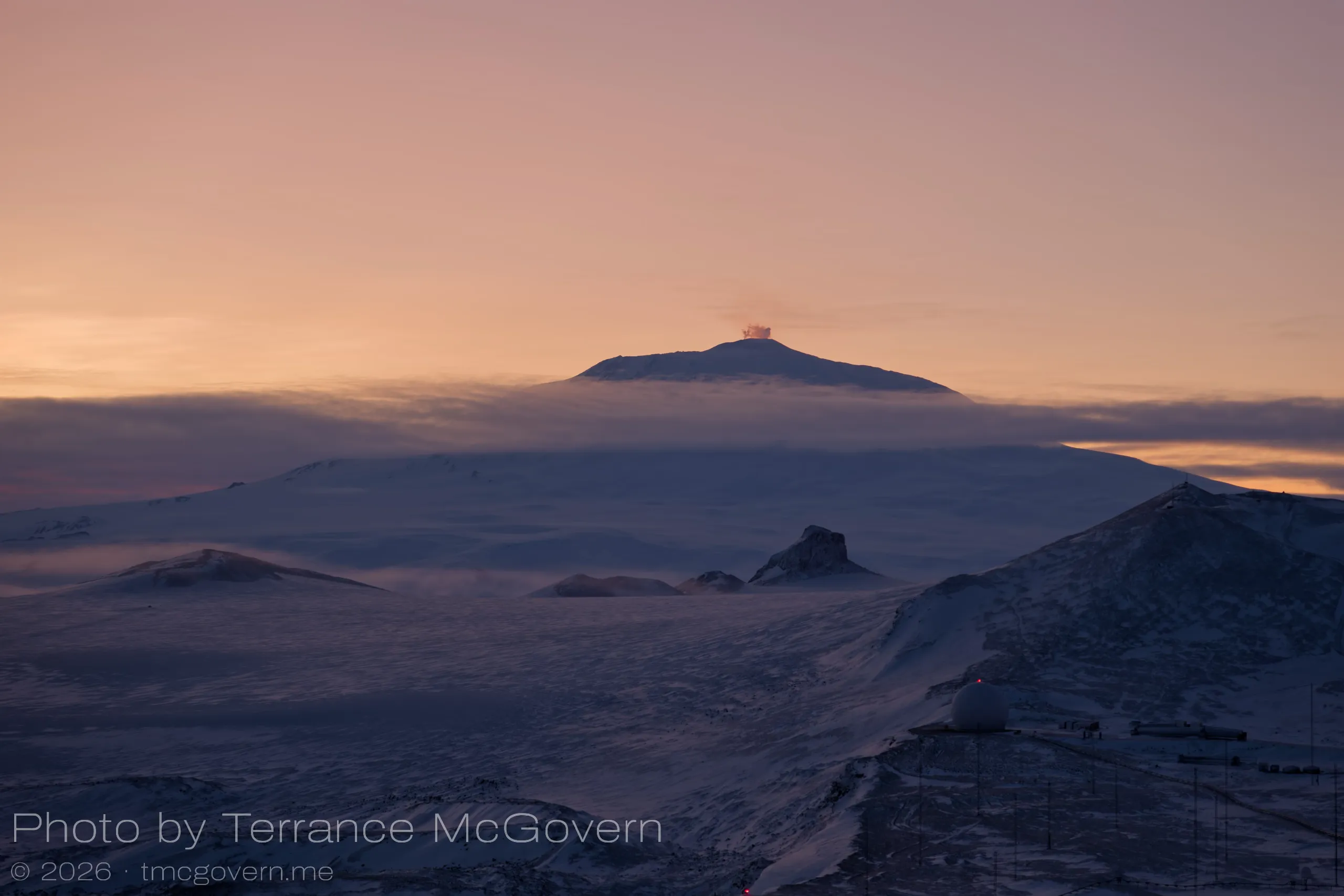 The summit of Erebus above the cloud line