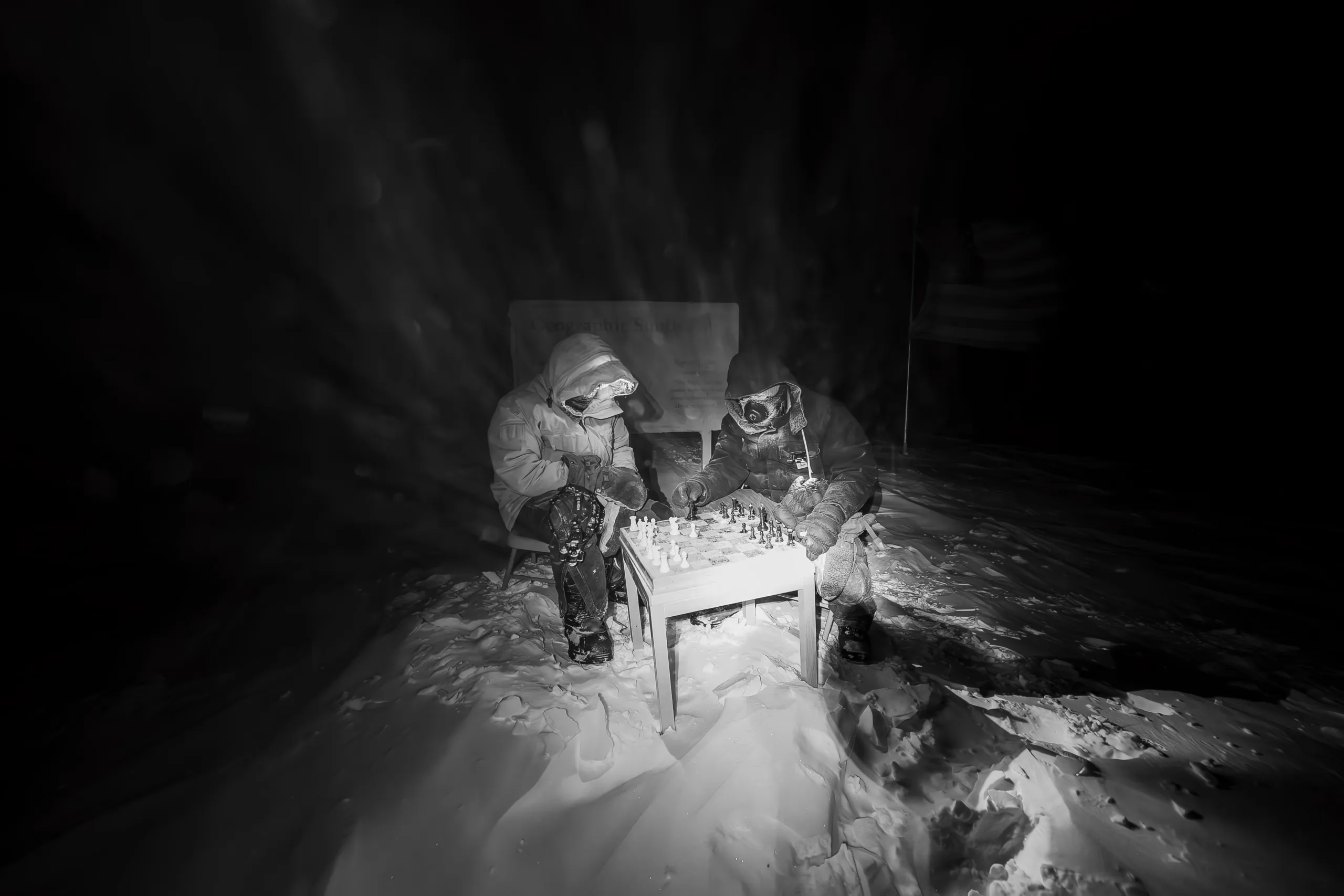 The coldest and southern most game of chess ever played. (Left: myself, right: Sim Bash, photographer: Zach Tejral)